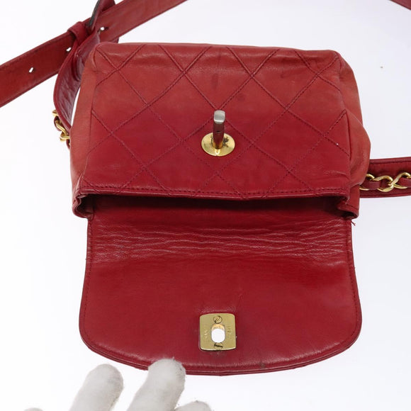 CHANEL Bicolore Waist bag Lamb Skin Red Gold CC Auth 138285