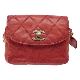 CHANEL Bicolore Waist bag Lamb Skin Red Gold CC Auth 138285 - 0