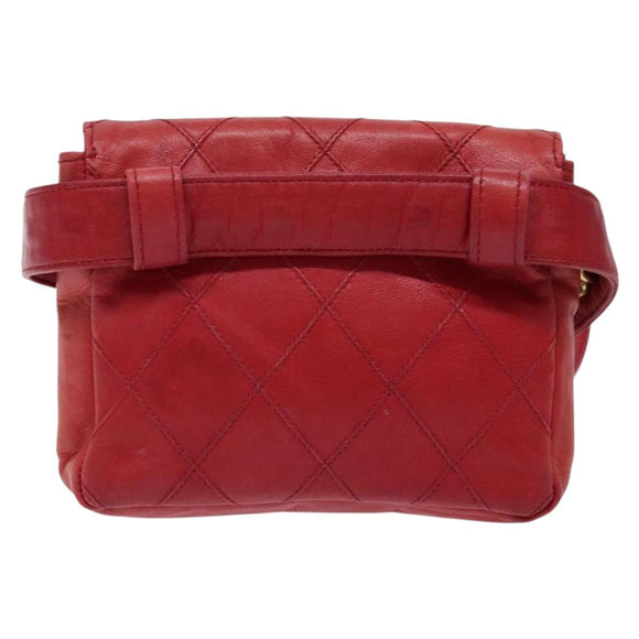 CHANEL Bicolore Waist bag Lamb Skin Red Gold CC Auth 138285