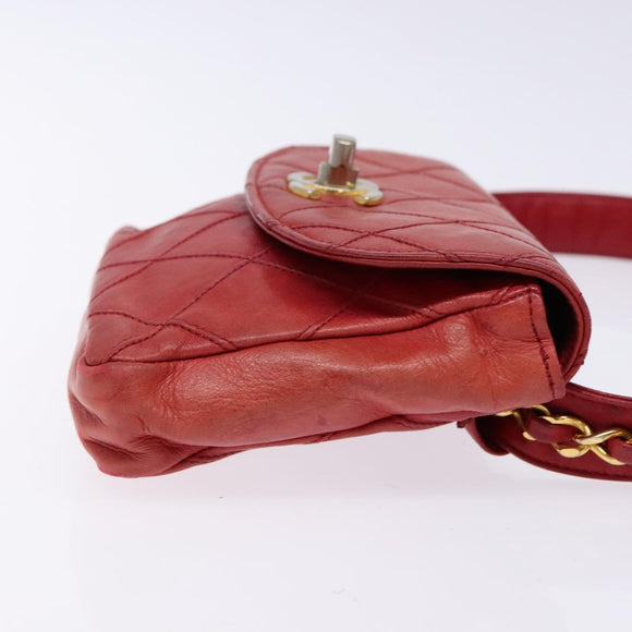 CHANEL Bicolore Waist bag Lamb Skin Red Gold CC Auth 138285