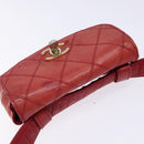 CHANEL Bicolore Waist bag Lamb Skin Red Gold CC Auth 138285-6