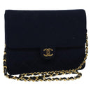 CHANEL Matelasse Chain Shoulder Bag Cotton Navy Gold CC Auth 138286-1