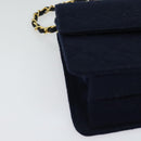 CHANEL Matelasse Chain Shoulder Bag Cotton Navy Gold CC Auth 138286-15