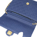 CHANEL Matelasse Chain Shoulder Bag Cotton Navy Gold CC Auth 138286-8