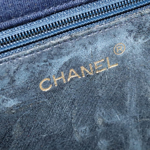 CHANEL Matelasse Chain Shoulder Bag Cotton Navy Gold CC Auth 138286