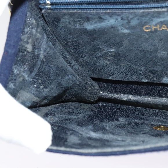 CHANEL Matelasse Chain Shoulder Bag Cotton Navy Gold CC Auth 138286