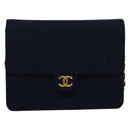 CHANEL Matelasse Chain Shoulder Bag Cotton Navy Gold CC Auth 138286-13