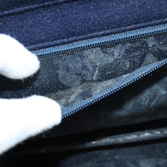 CHANEL Matelasse Chain Shoulder Bag Cotton Navy Gold CC Auth 138286