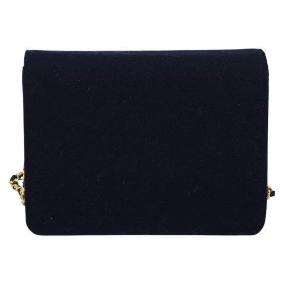 CHANEL Matelasse Chain Shoulder Bag Cotton Navy Gold CC Auth 138286