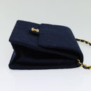 CHANEL Matelasse Chain Shoulder Bag Cotton Navy Gold CC Auth 138286-4
