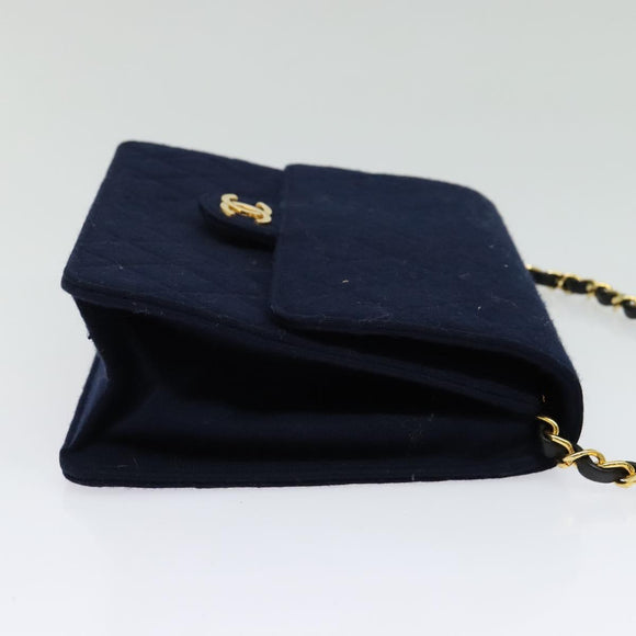 CHANEL Matelasse Chain Shoulder Bag Cotton Navy Gold CC Auth 138286