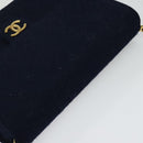 CHANEL Matelasse Chain Shoulder Bag Cotton Navy Gold CC Auth 138286-6