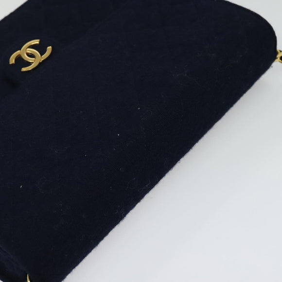CHANEL Matelasse Chain Shoulder Bag Cotton Navy Gold CC Auth 138286