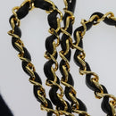 CHANEL Matelasse Chain Shoulder Bag Cotton Navy Gold CC Auth 138286-14