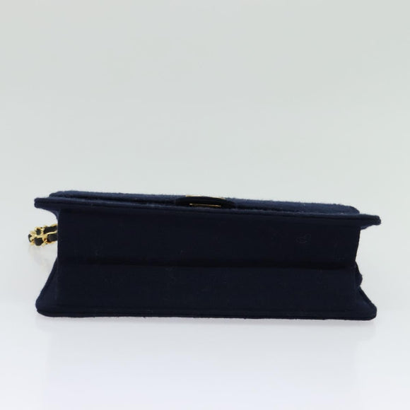 CHANEL Matelasse Chain Shoulder Bag Cotton Navy Gold CC Auth 138286