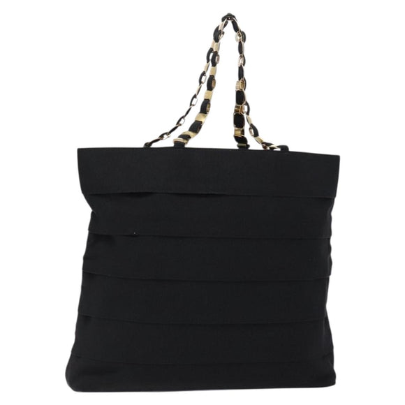 Salvatore Ferragamo Vala Chain Shoulder Bag Canvas Black Gold Auth 138299