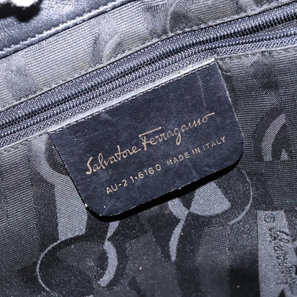 Salvatore Ferragamo Vala Chain Shoulder Bag Canvas Black Gold Auth 138299