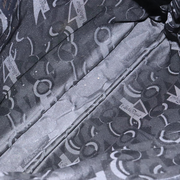 Salvatore Ferragamo Vala Chain Shoulder Bag Canvas Black Gold Auth 138299