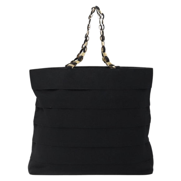 Salvatore Ferragamo Vala Chain Shoulder Bag Canvas Black Gold Auth 138299