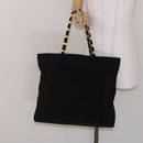 Salvatore Ferragamo Vala Chain Shoulder Bag Canvas Black Gold Auth 138299-20