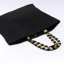 Salvatore Ferragamo Vala Chain Shoulder Bag Canvas Black Gold Auth 138299-6