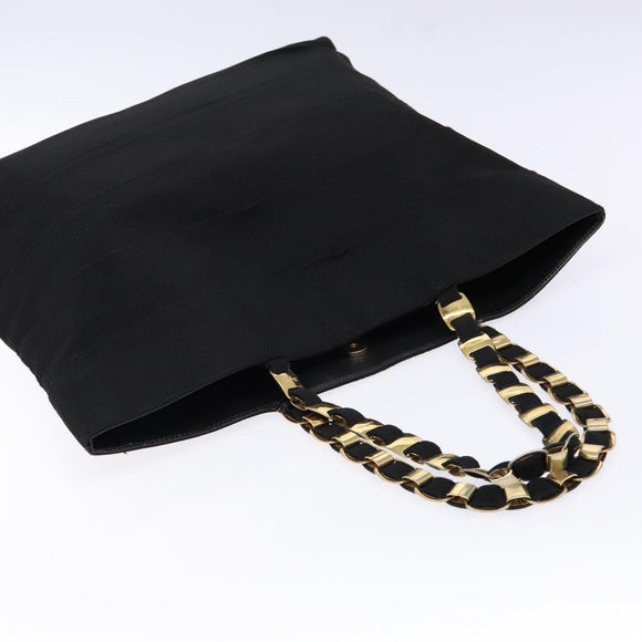Salvatore Ferragamo Vala Chain Shoulder Bag Canvas Black Gold Auth 138299