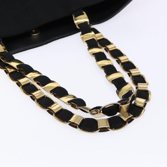 Salvatore Ferragamo Vala Chain Shoulder Bag Canvas Black Gold Auth 138299
