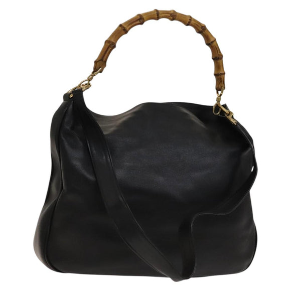 GUCCI Bamboo Shoulder Bag Leather 2way Black Gold 001 1781 1577 Auth 138302