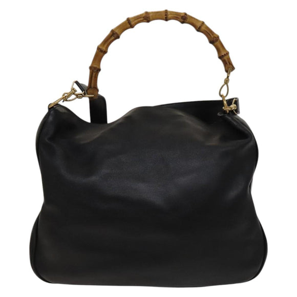 GUCCI Bamboo Shoulder Bag Leather 2way Black Gold 001 1781 1577 Auth 138302