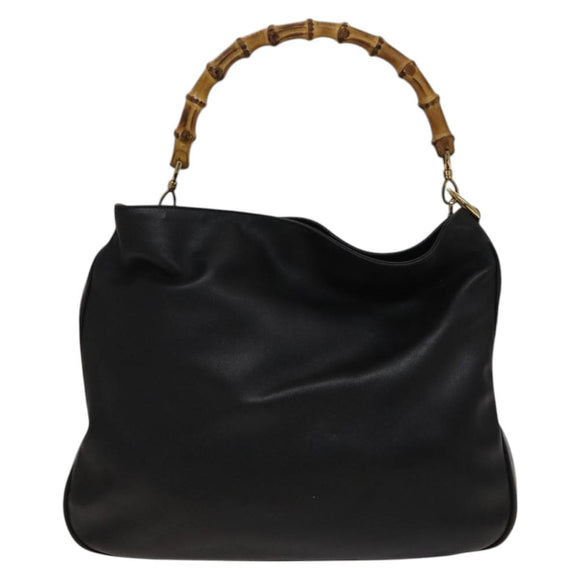 GUCCI Bamboo Shoulder Bag Leather 2way Black Gold 001 1781 1577 Auth 138302