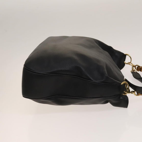 GUCCI Bamboo Shoulder Bag Leather 2way Black Gold 001 1781 1577 Auth 138302
