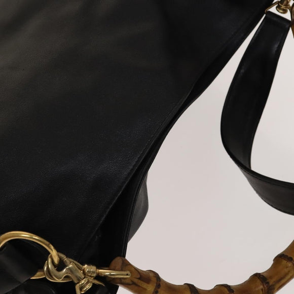 GUCCI Bamboo Shoulder Bag Leather 2way Black Gold 001 1781 1577 Auth 138302