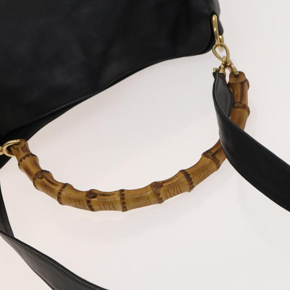 GUCCI Bamboo Shoulder Bag Leather 2way Black Gold 001 1781 1577 Auth 138302