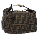 FENDI Zucca Canvas Vanity Pouch Brown Black gold Auth 138304-1