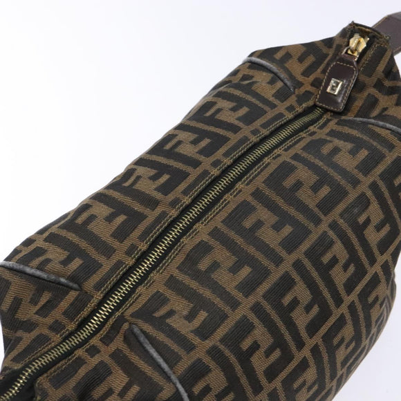 FENDI Zucca Canvas Vanity Pouch Brown Black gold Auth 138304