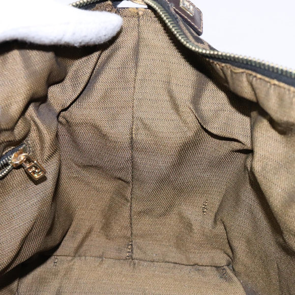 FENDI Zucca Canvas Vanity Pouch Brown Black gold Auth 138304