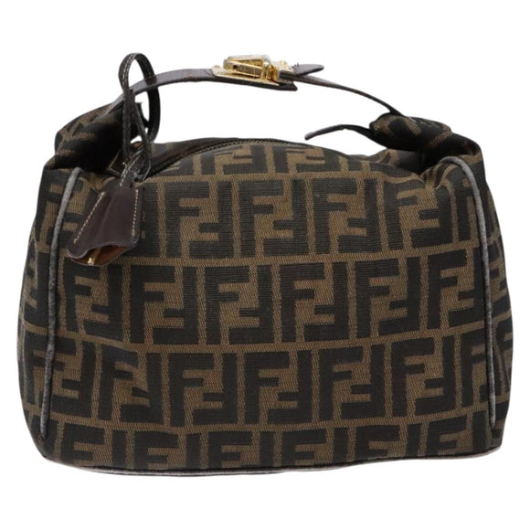 FENDI Zucca Canvas Vanity Pouch Brown Black gold Auth 138304