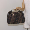 FENDI Zucca Canvas Vanity Pouch Brown Black gold Auth 138304-23