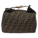 FENDI Zucca Canvas Vanity Pouch Brown Black gold Auth 138304-2