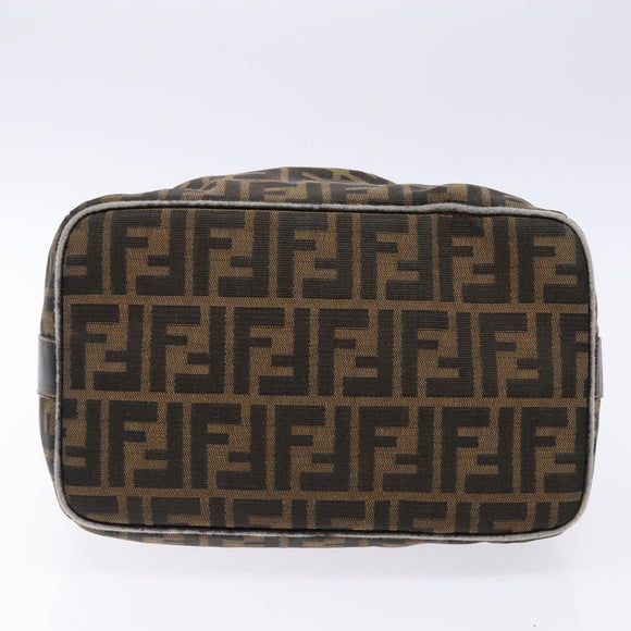 FENDI Zucca Canvas Vanity Pouch Brown Black gold Auth 138304