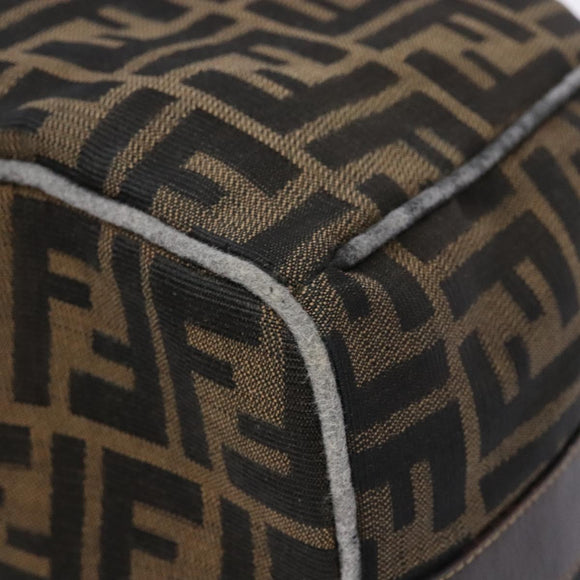 FENDI Zucca Canvas Vanity Pouch Brown Black gold Auth 138304