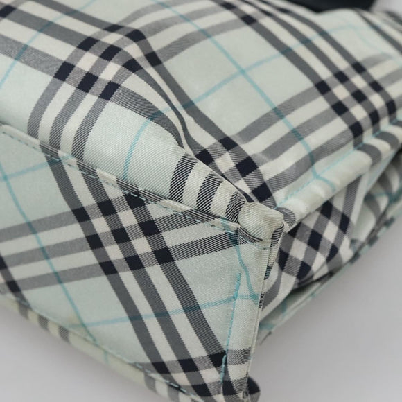 BURBERRY Nova Check Blue Label Hand Bag Nylon Light Blue Silver Auth 138310