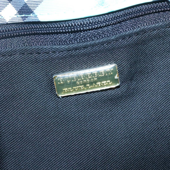 BURBERRY Nova Check Blue Label Hand Bag Nylon Light Blue Silver Auth 138310