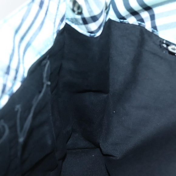 BURBERRY Nova Check Blue Label Hand Bag Nylon Light Blue Silver Auth 138310