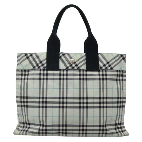 BURBERRY Nova Check Blue Label Hand Bag Nylon Light Blue Silver Auth 138310