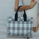 BURBERRY Nova Check Blue Label Hand Bag Nylon Light Blue Silver Auth 138310-22