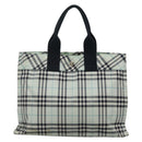 BURBERRY Nova Check Blue Label Hand Bag Nylon Light Blue Silver Auth 138310-2