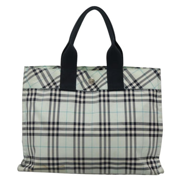 BURBERRY Nova Check Blue Label Hand Bag Nylon Light Blue Silver Auth 138310 - 0