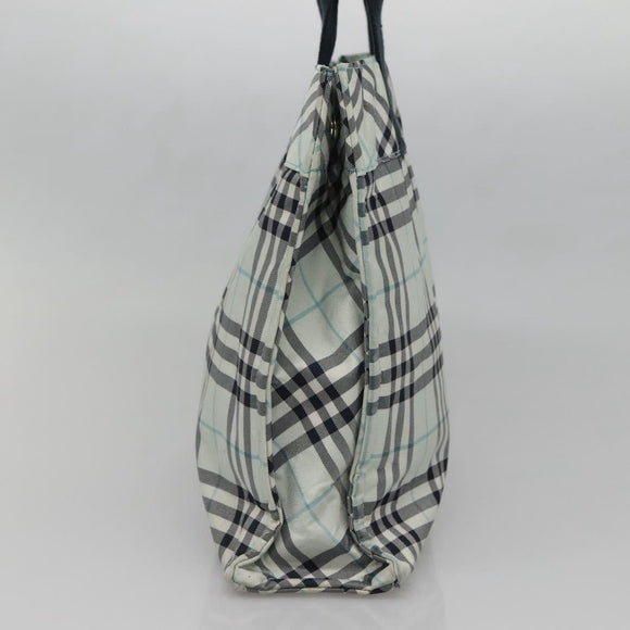 BURBERRY Nova Check Blue Label Hand Bag Nylon Light Blue Silver Auth 138310