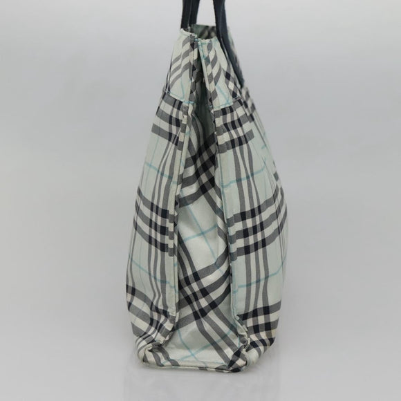 BURBERRY Nova Check Blue Label Hand Bag Nylon Light Blue Silver Auth 138310